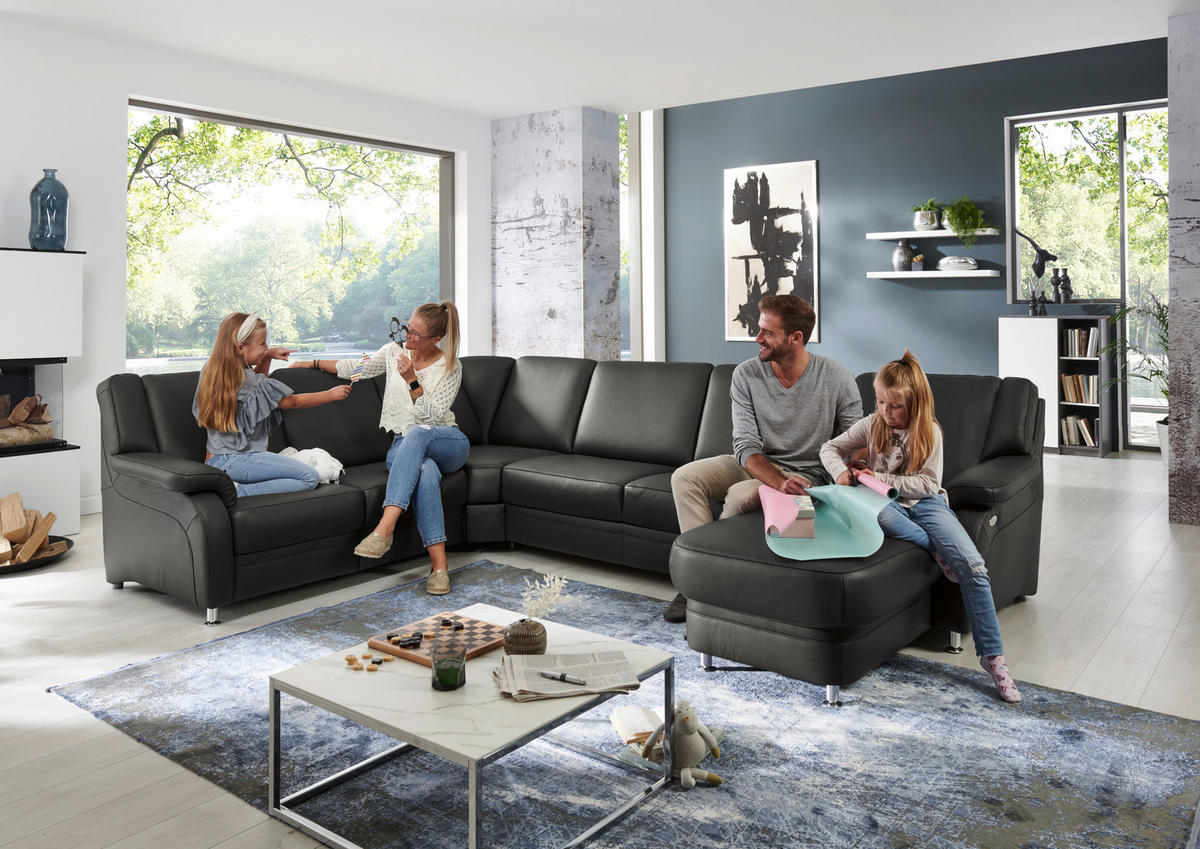 WOHNLANDSCHAFT in Echtleder Anthrazit  - Anthrazit/Alufarben, Konventionell, Leder/Metall (239/329/165cm) - Beldomo Premium