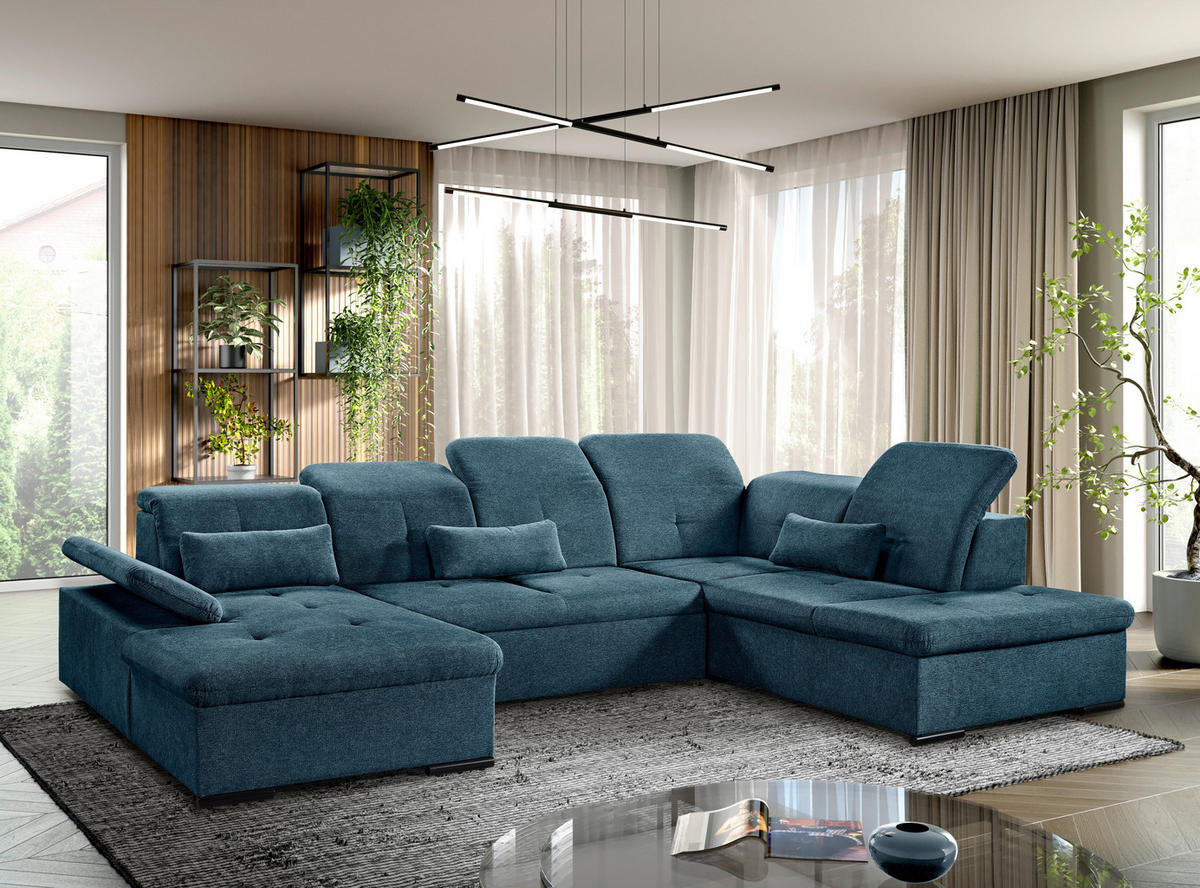 WOHNLANDSCHAFT  in Chenille Dunkelblau  - Dunkelblau/Grau, KONVENTIONELL, Kunststoff/Textil (240/340/188cm) - Carryhome