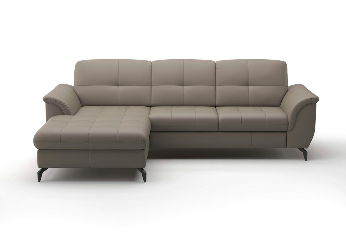 ECKSOFA in Echtleder Grau  164/262 cm  - Schwarz/Grau, MODERN, Leder/Metall (164/262cm) - Sit & More