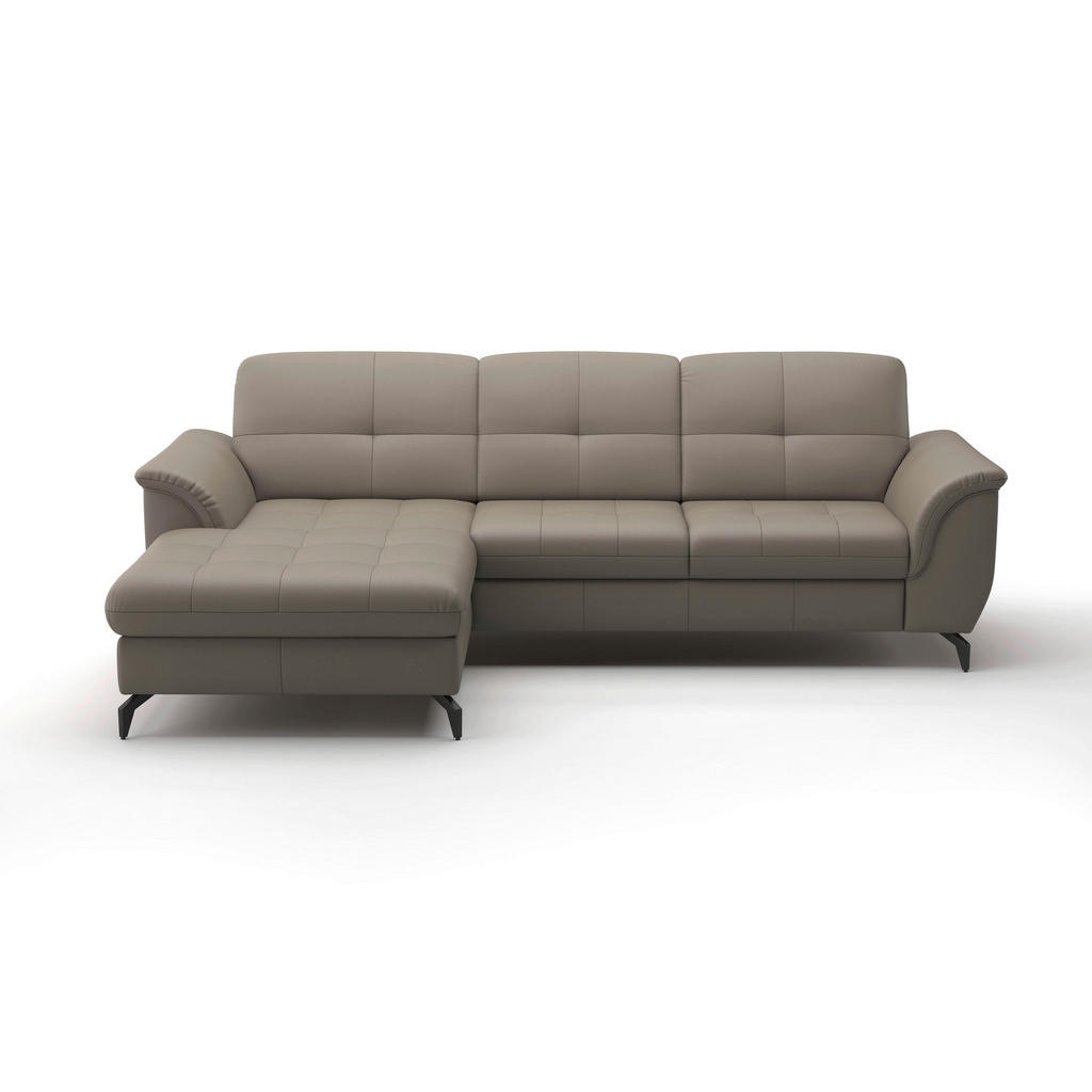 Thumbnail - Sit & More Ecksofa Zora E, Grau, Leder, Echtleder, Nappaleder, 4,5-Sitzer, Ottomane links, L-Form, 262x164 cm, Goldenes ...