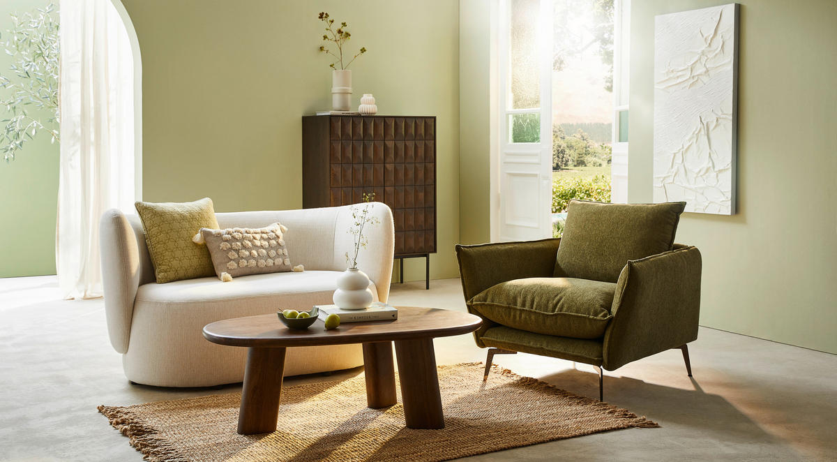 FÅTÖLJ i textil olivgrön  - olivgrön/svart, Design, metall/textil (96/84/100cm) - Livetastic