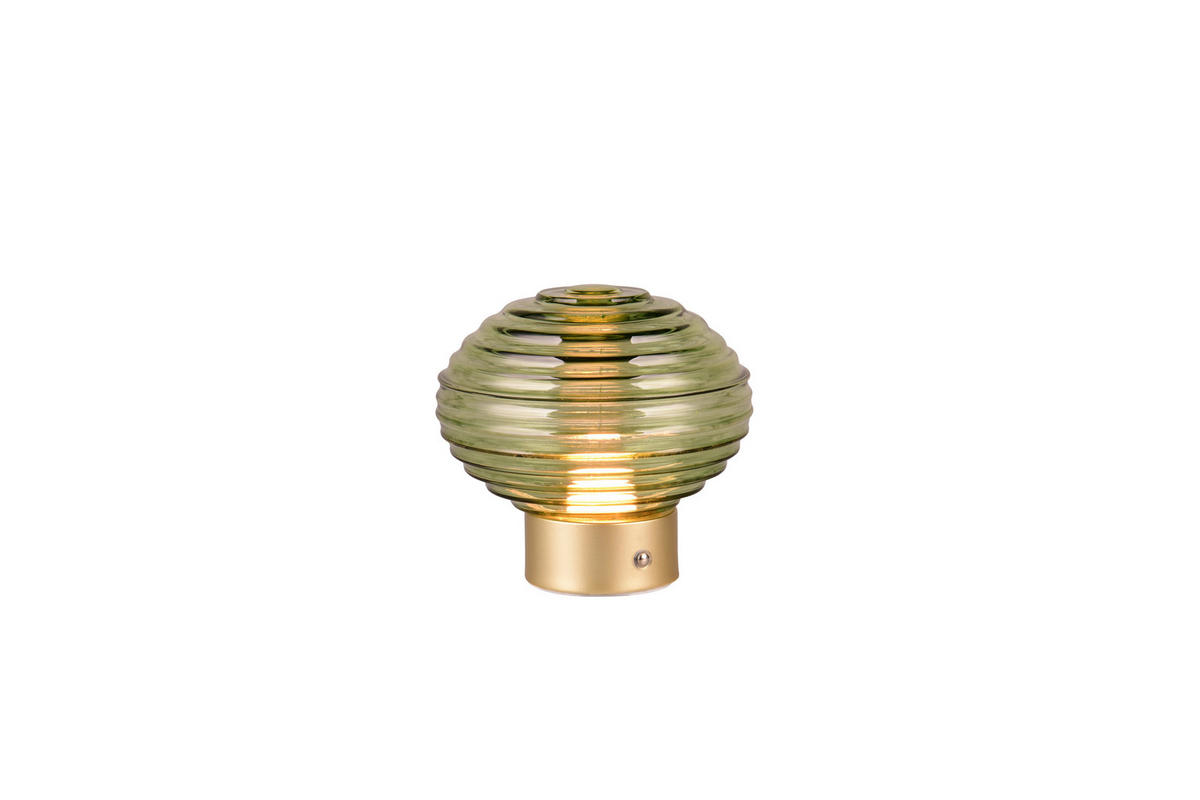 AKKU-TISCHLEUCHTE - Messingfarben/Grün, Konventionell, Glas/Metall (15,5/14,5cm)