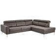 ECKSOFA in Echtleder Grau  - Chromfarben/Grau, Design, Leder/Metall (262/213cm) - Hom`in