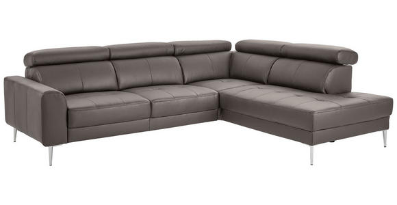 ECKSOFA in Echtleder Grau  - Chromfarben/Grau, Design, Leder/Metall (262/213cm) - Hom`in