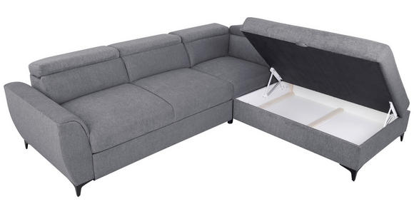 ECKSOFA Dunkelgrau Velours  - Dunkelgrau/Schwarz, KONVENTIONELL, Textil/Metall (255/217cm) - Carryhome