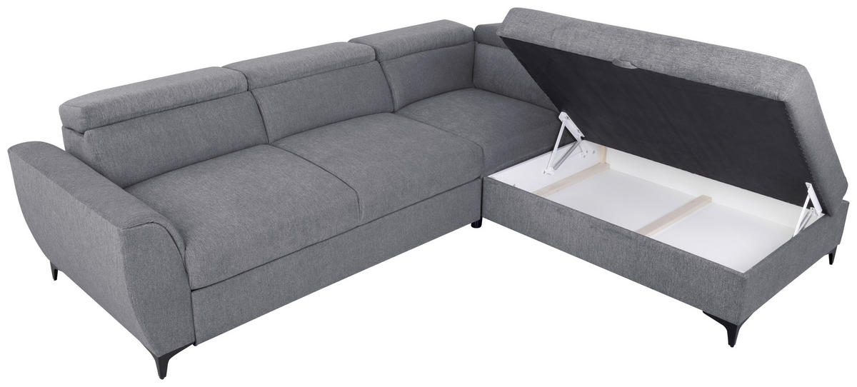 ECKSOFA in Velours Dunkelgrau  - Dunkelgrau/Schwarz, Konventionell, Textil/Metall (255/217cm) - MID.YOU