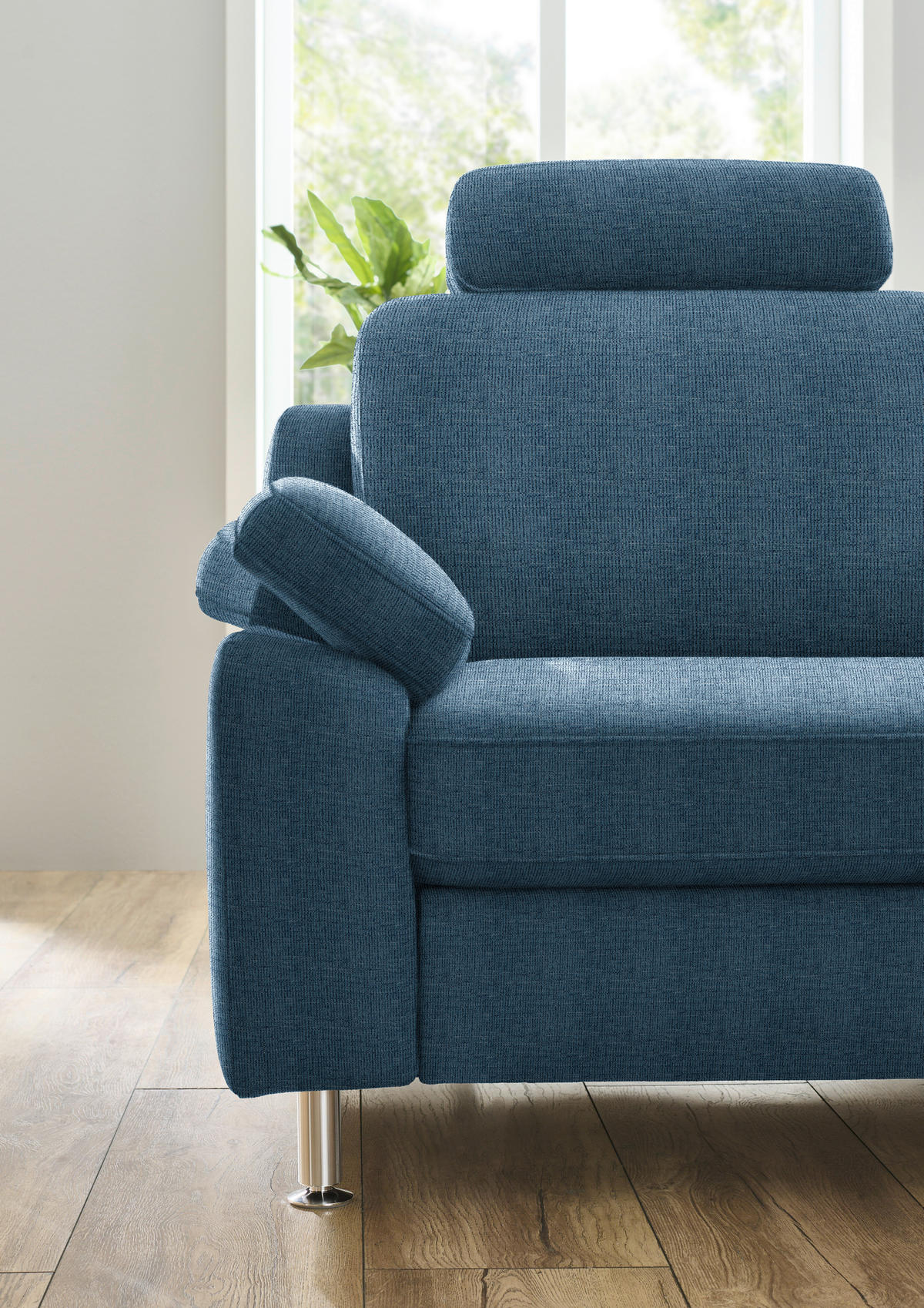 ECKSOFA in Webstoff Blau  - Blau/Alufarben, Konventionell, Textil/Metall (241/200cm) - Beldomo System