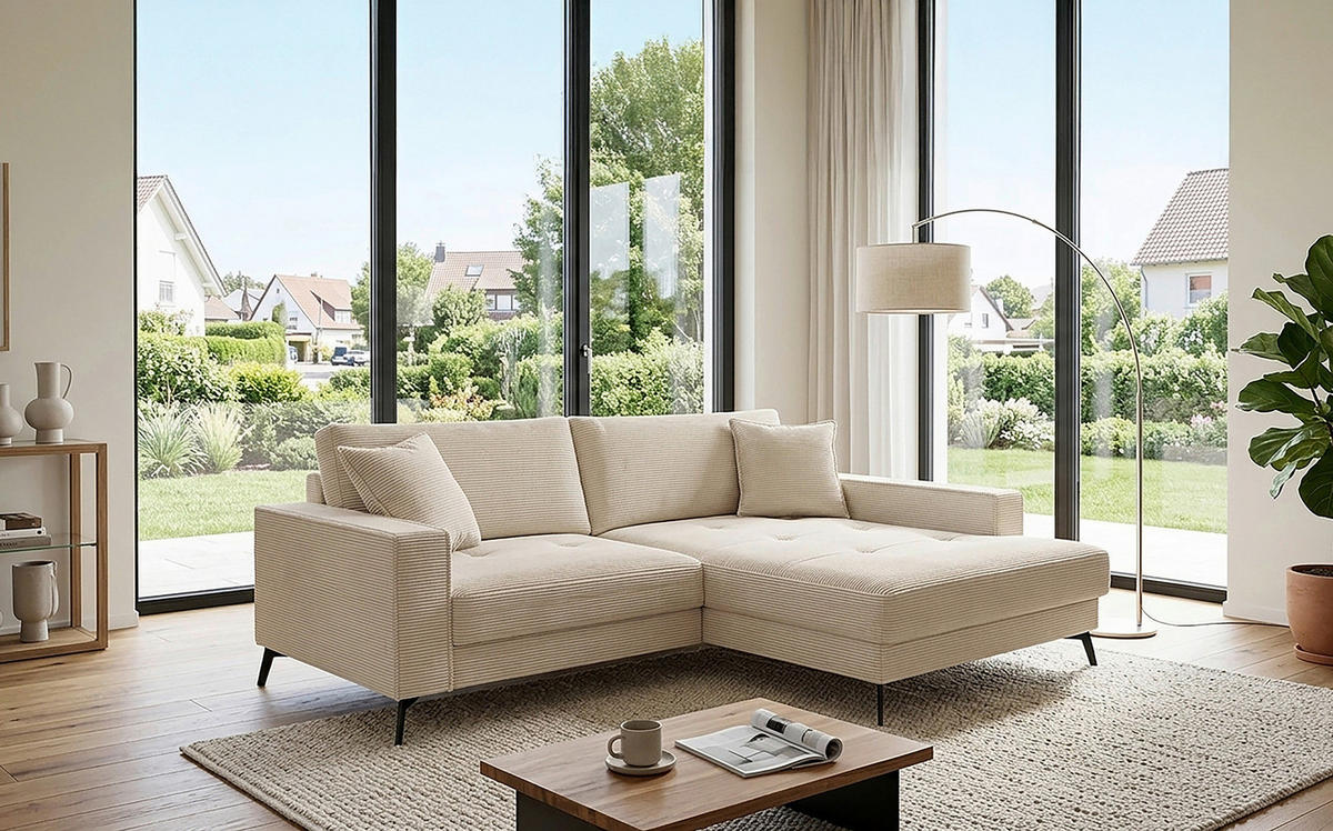 ECKSOFA TED Creme Cord Zierkissen  - Creme/Schwarz, Trend, Textil/Metall (228/174cm) - P & B