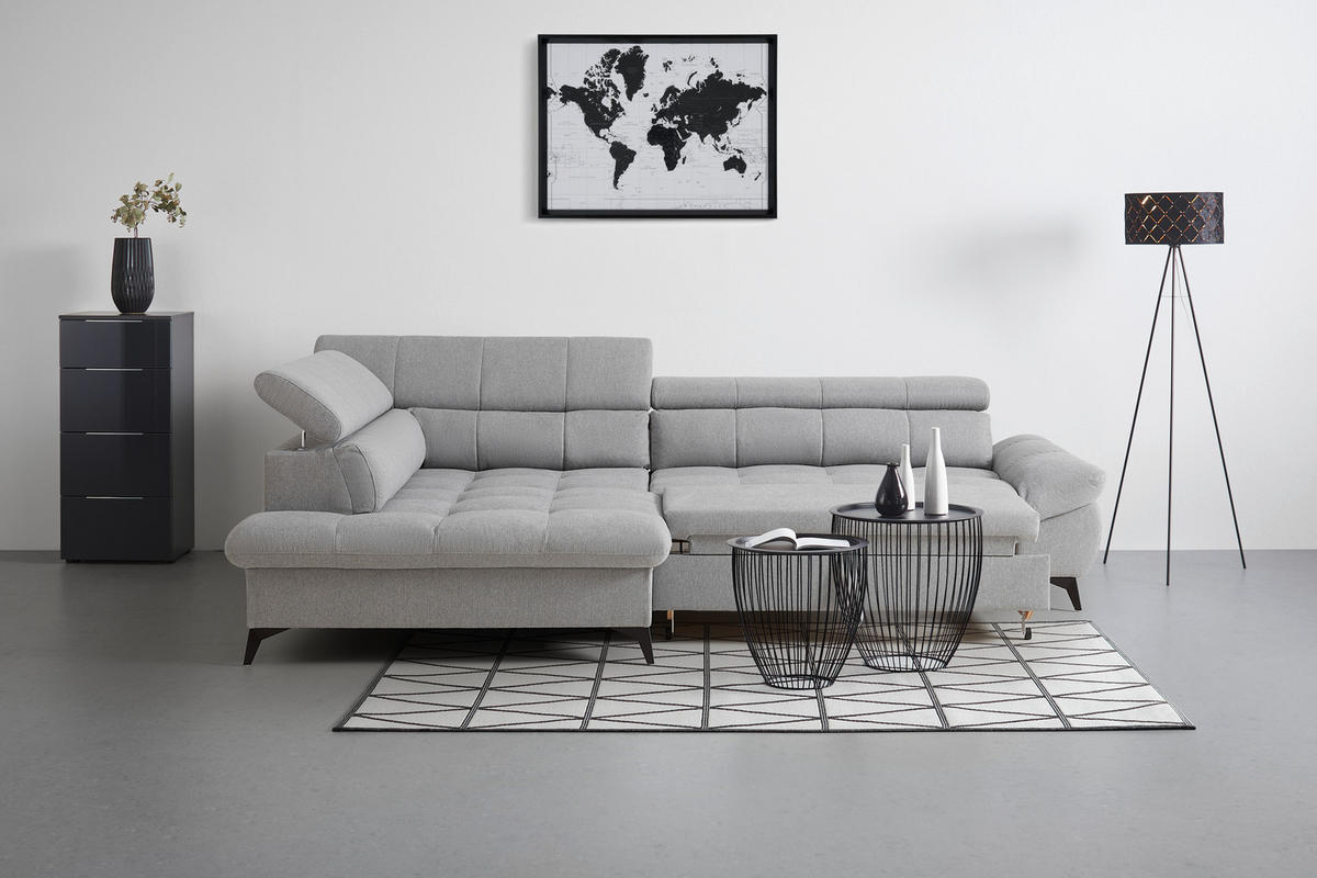 ECKSOFA in Chenille Hellgrau  - Hellgrau/Schwarz, Modern, Textil/Metall (201/296cm) - Livetastic