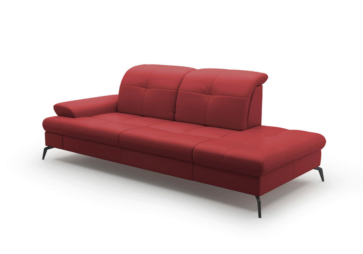 RÉCAMIERE in Echtleder Rot  - Rot/Schwarz, Konventionell, Leder/Metall (231/90/122cm) - Sit & More
