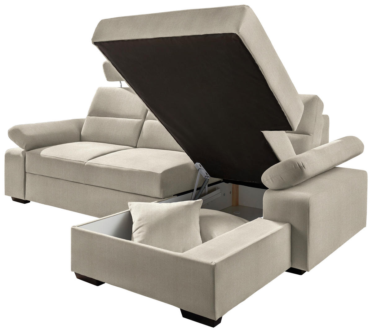 ECKSOFA in Webstoff Beige  - Dunkelbraun/Beige, Konventionell, Kunststoff/Textil (258/166cm) - Cantus