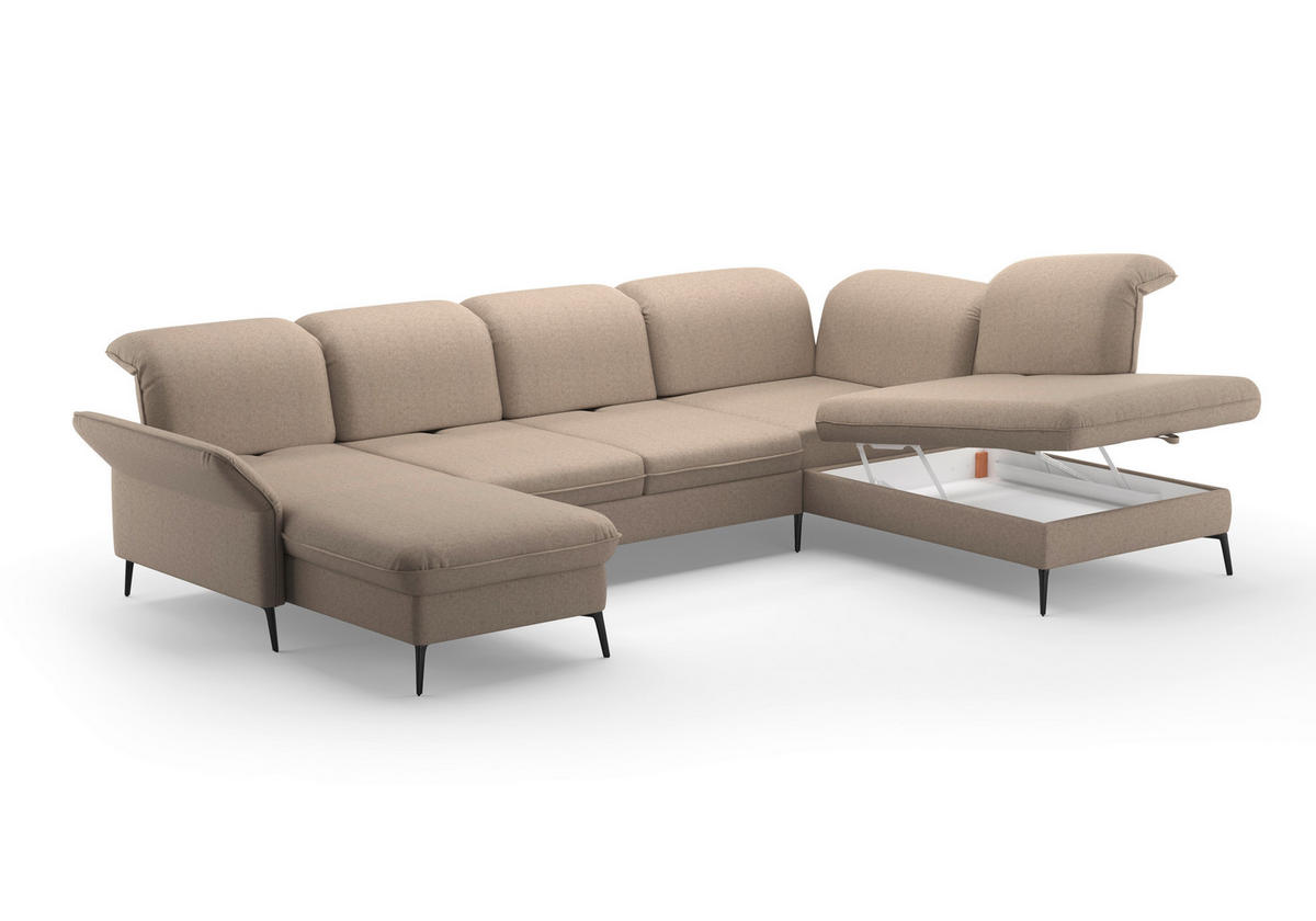 WOHNLANDSCHAFT in Flachgewebe Taupe  - Taupe/Schwarz, Konventionell, Textil/Metall (198/359/231cm) - Sit & More