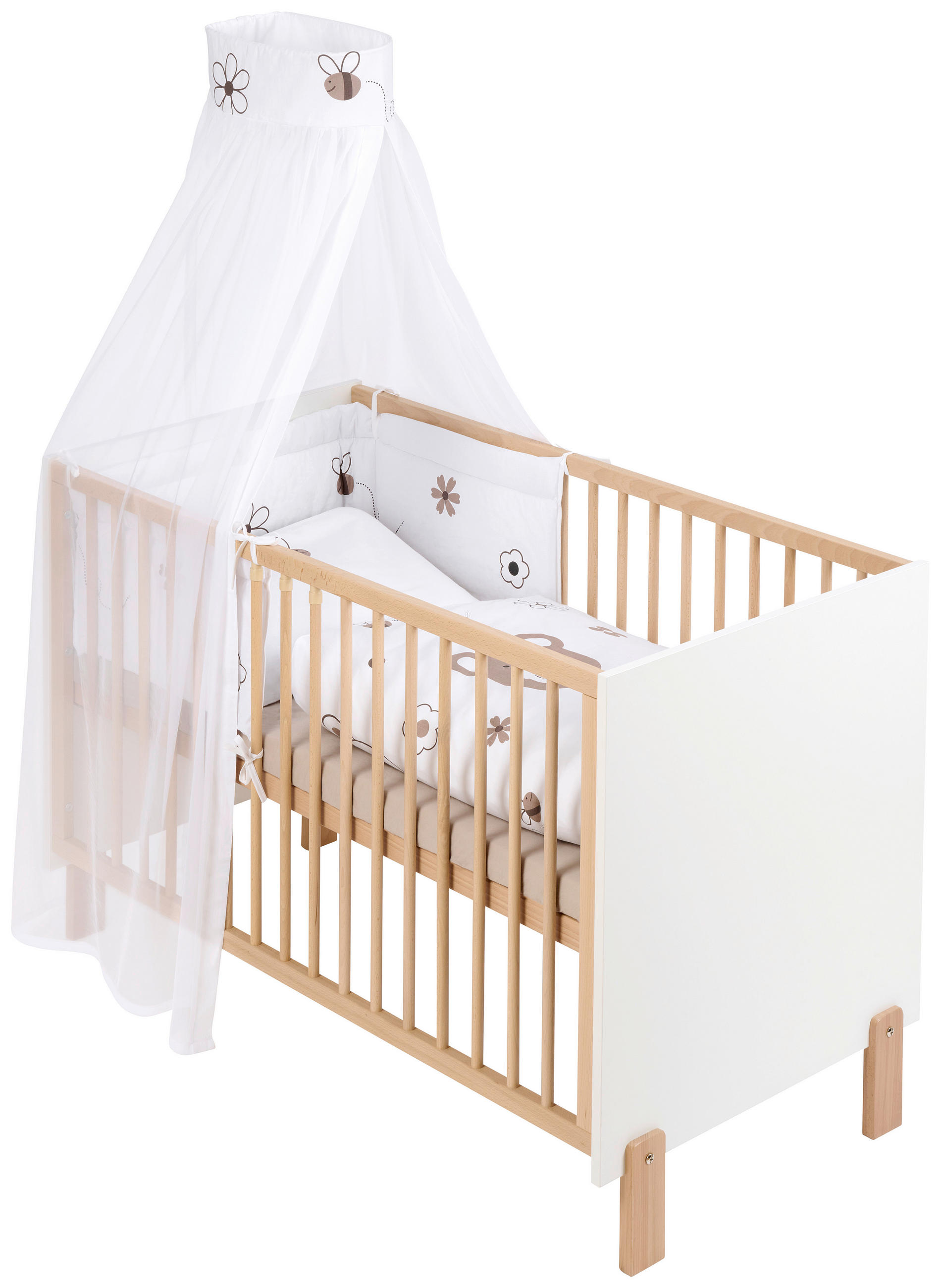 GITTERBETT-KOMPLETTSET 124,5/64,5/79 cm  - Braun/Weiß, Basics, Holz/Textil (124,5/64,5/79cm) - My Baby Lou