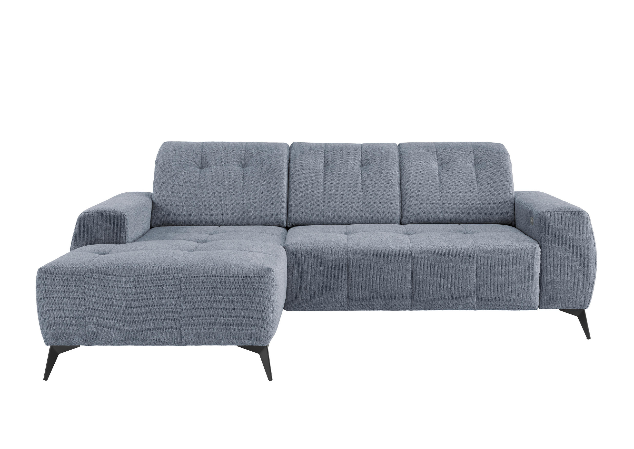 ECKSOFA Hellblau Chenille  - Schwarz/Hellblau, MODERN, Textil/Metall (180/258cm) - Livetastic