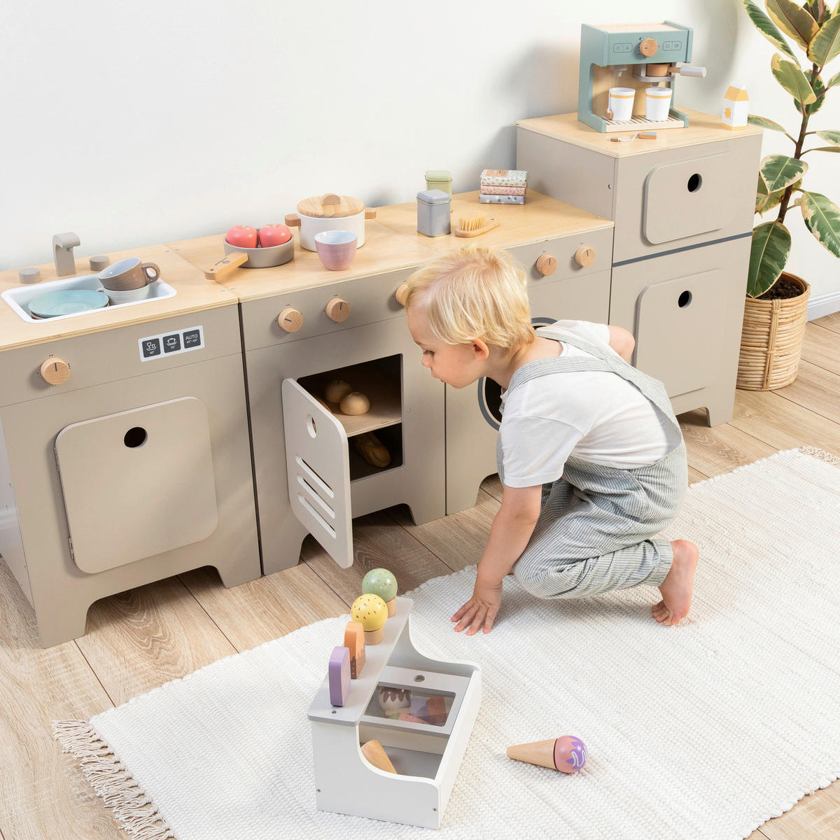 KINDERKÜCHE MIX & MATCH  - Naturfarben/Grau, Basics, Holz/Holzwerkstoff (35/31,5/48cm) - MUSTERKIND