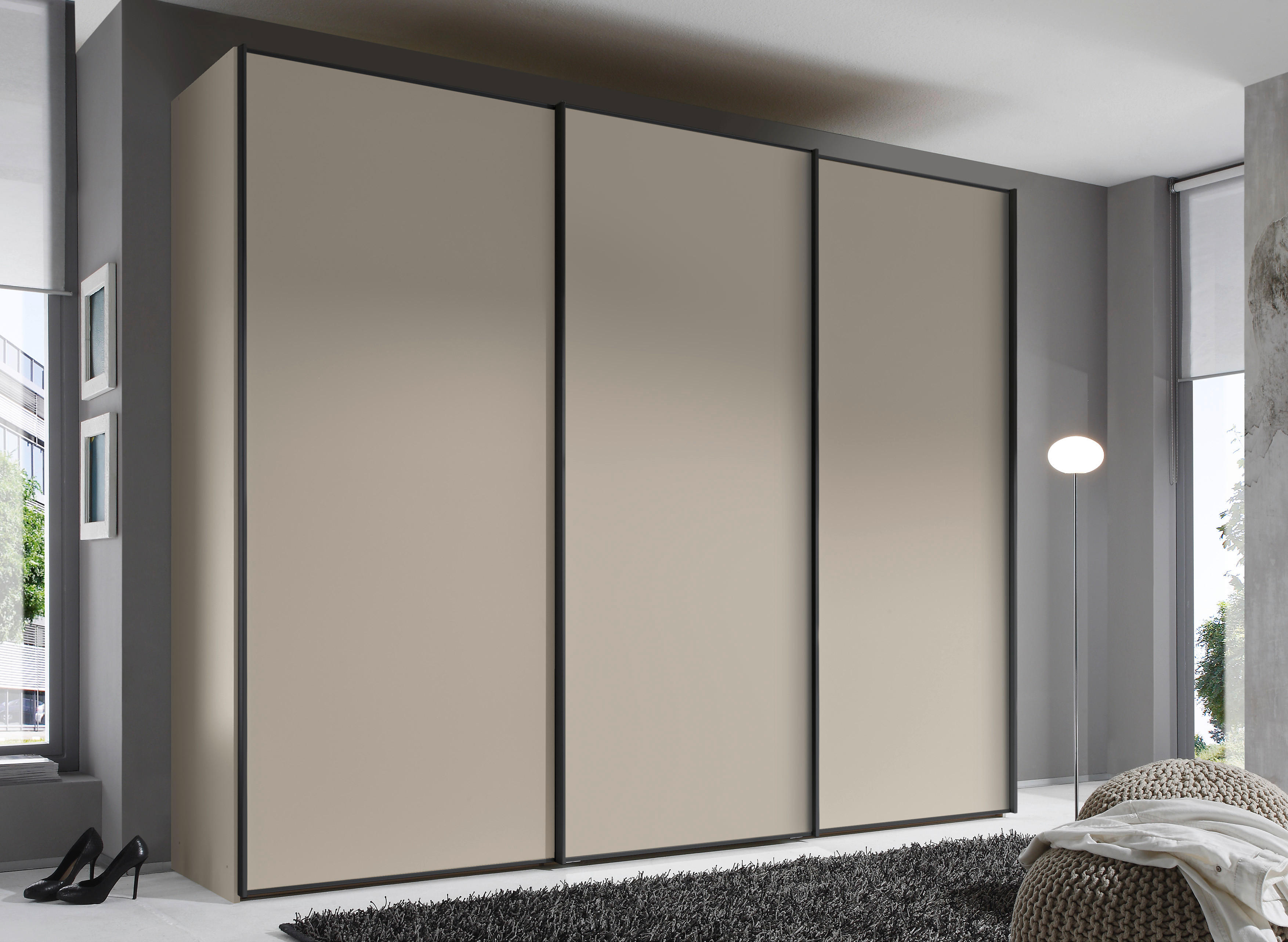 SCHWEBETÜRENSCHRANK in Sandfarben  - Sandfarben/Graphitfarben, Design, Holzwerkstoff/Metall (298/222/68cm) - Moderano