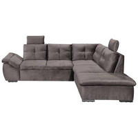ECKSOFA in Mikrovelours Graubraun  - Graubraun/Schwarz, Konventionell, Kunststoff/Textil (265/217cm) - Carryhome