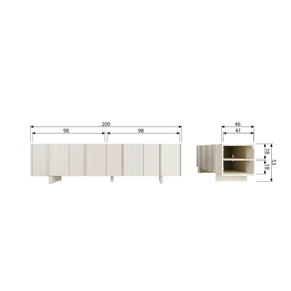 LOWBOARD 200/53/46 cm  - Hellgrau, Design, Holz (200/53/46cm) - Livetastic