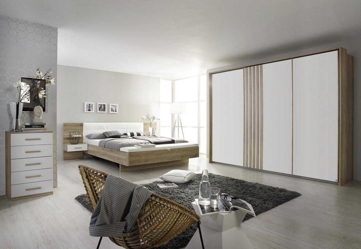 ZOSTAVA S POSTEĽOU, 180/200 cm, biela, farba duba - biela/farba duba, Design, kompozitné drevo (180/200cm) - MID.YOU