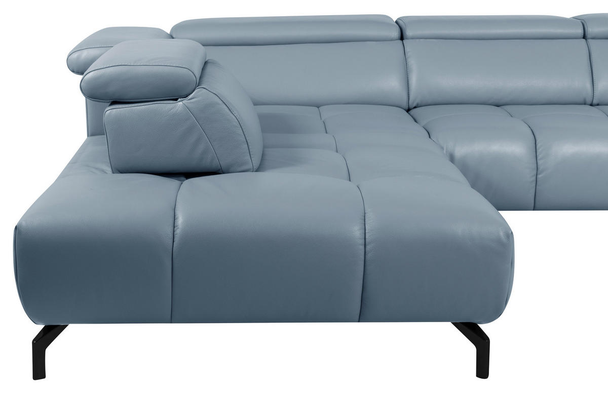 ECKSOFA AERO Graublau Echtleder Kopfteilverstellung, Rücken echt  - Graublau/Schwarz, MODERN, Leder/Metall (294/224cm) - Celina Home