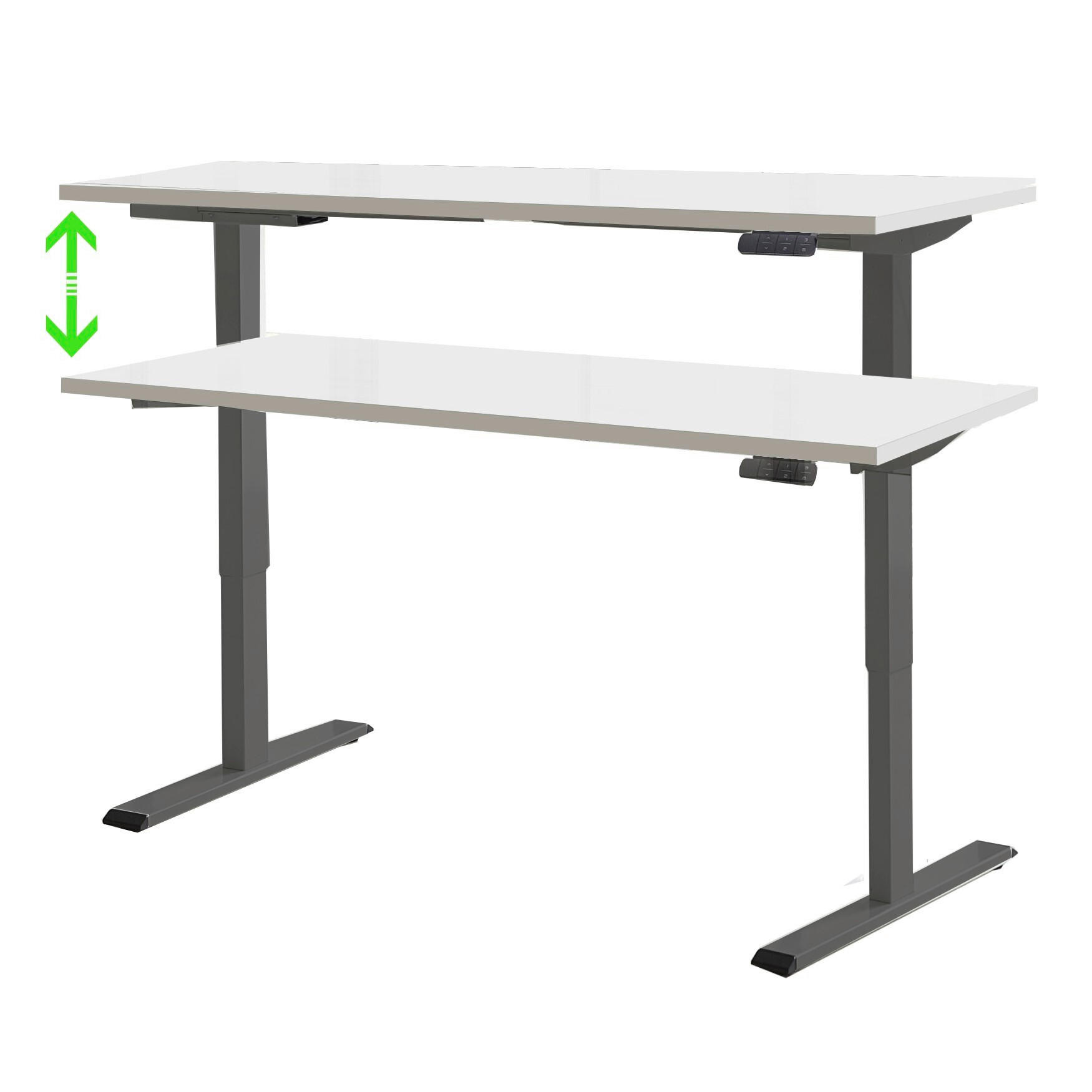 SCHREIBTISCH höhenverstellbar, Memoryschalter, USB-Anschlüsse  - Anthrazit/Weiß, MODERN, Holzwerkstoff/Metall (160/80/69-119cm) - MID.YOU