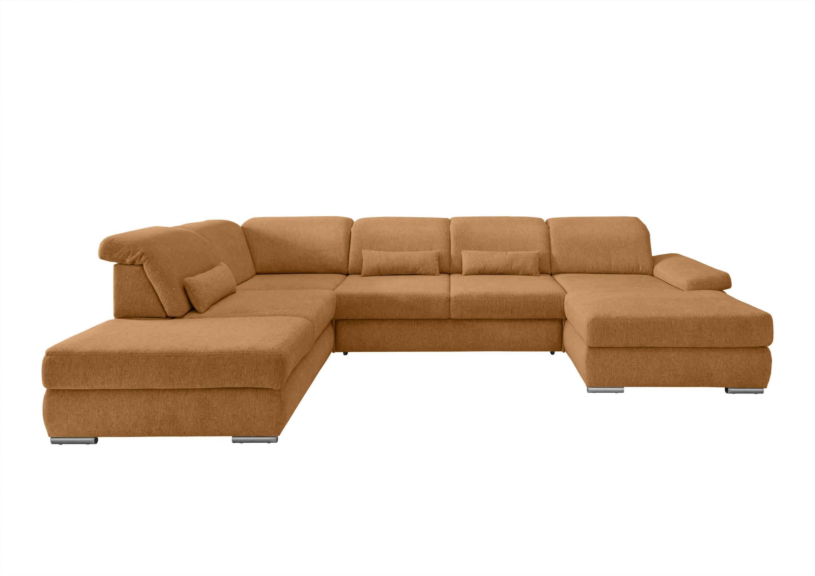 WOHNLANDSCHAFT Currygelb Chenille  - Currygelb/Chromfarben, MODERN, Holz/Textil (250/375/186cm) - Livetastic