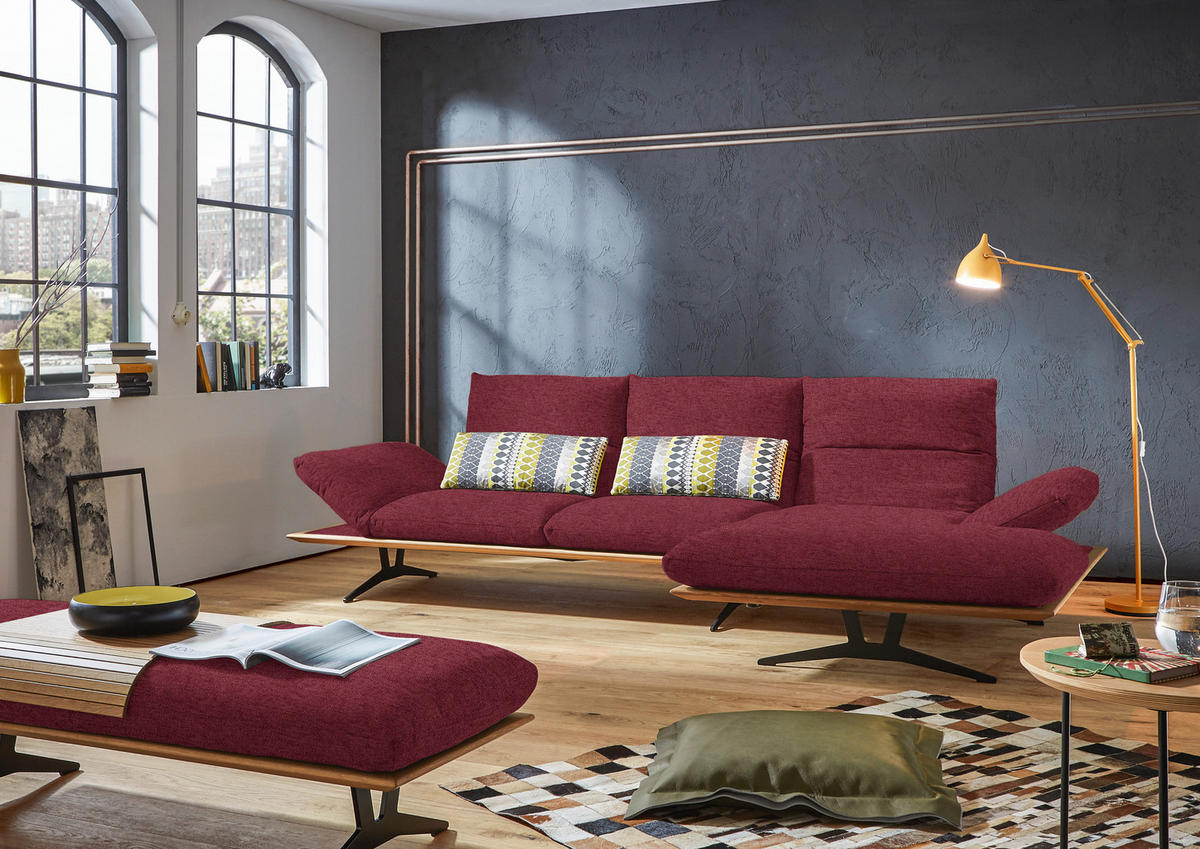 ECKSOFA Formia in Flachgewebe Bordeaux  314/159 cm  - Bordeaux/Schwarz, Design, Holz/Textil (314/159cm) - Dieter Knoll