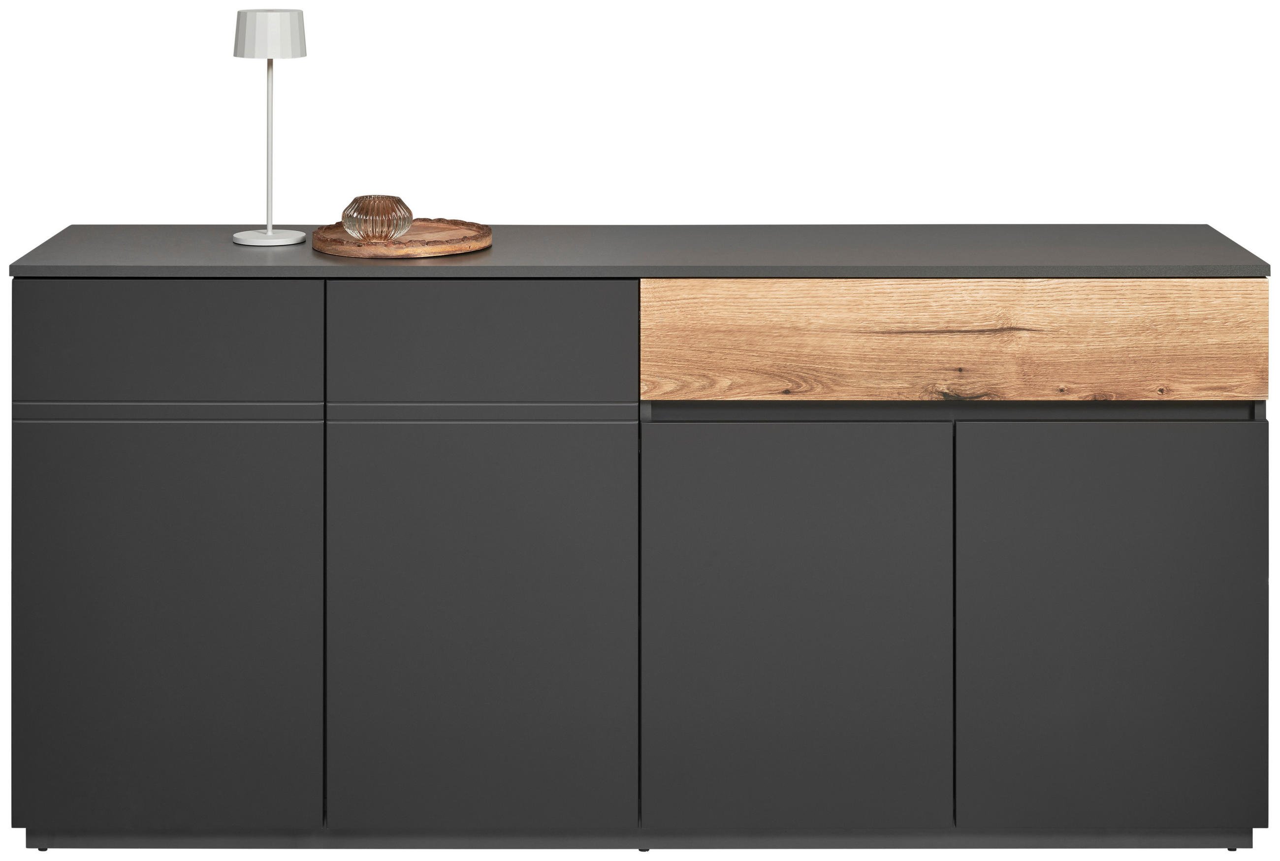 ŠIROKA KOMODA, barve grafita  - barve hrasta/barve grafita, Konvencionalno, leseni material (180/85/42cm) - Carryhome