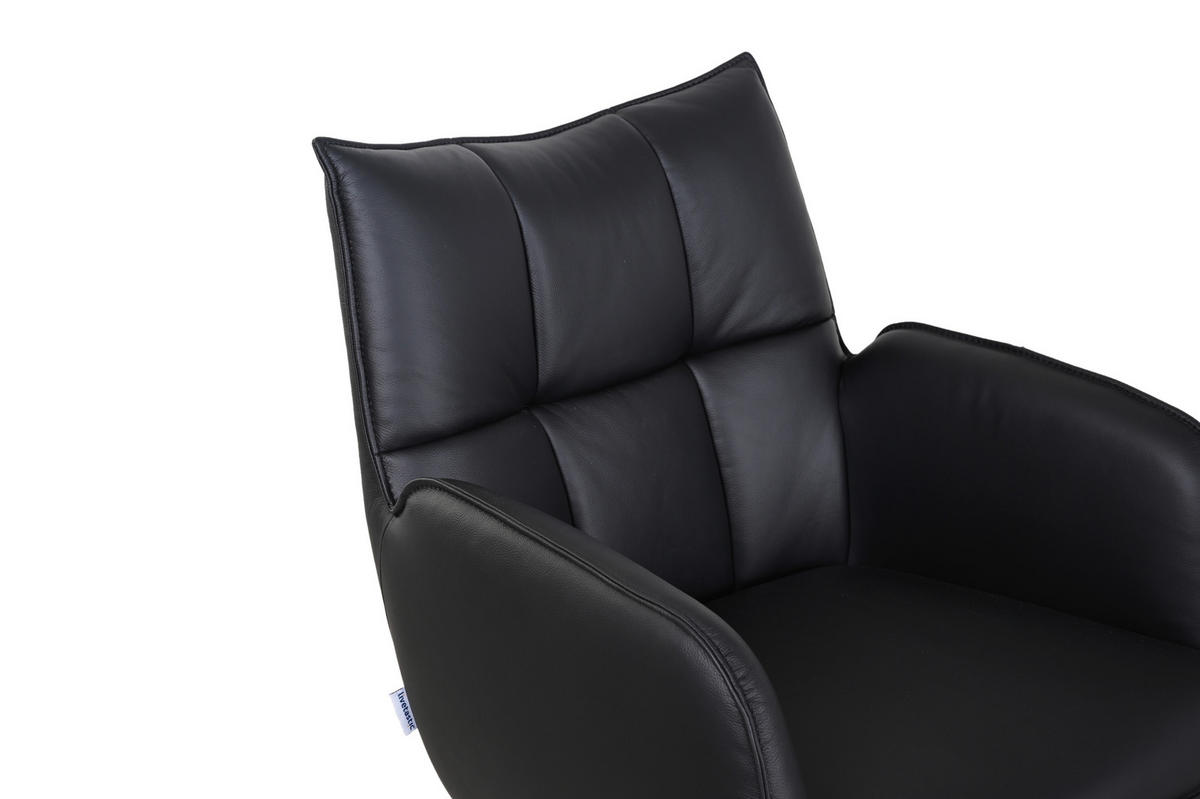 ARMLEHNSTUHL  Sitzfläche 360° drehbar, automatische Rückholfunktion  Echtleder  - Schwarz, MODERN, Leder/Metall (58,5/87,5/61cm) - Livetastic