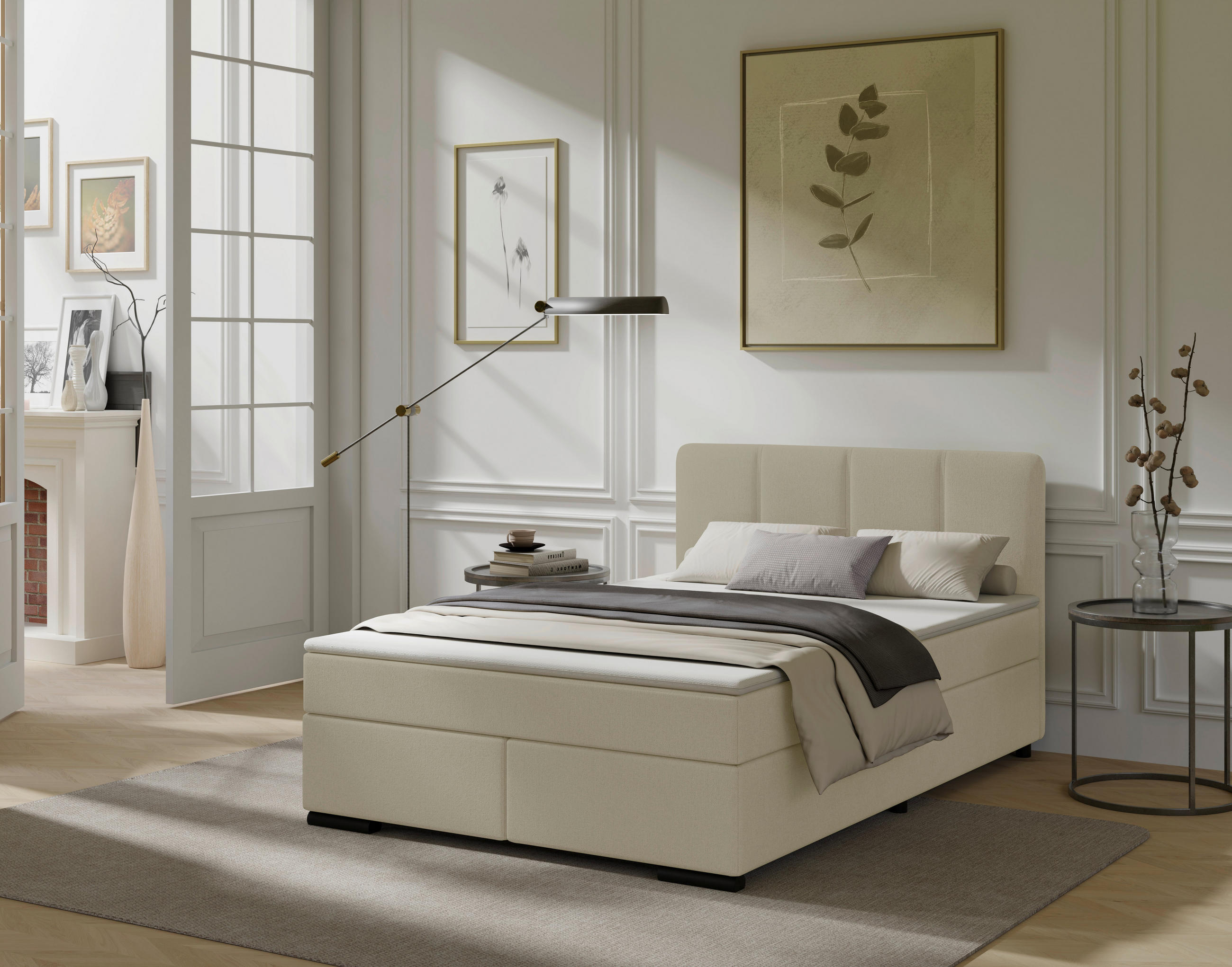 BOXSPRINGBETT 120/200 cm  in Beige  - Beige/Schwarz, MODERN, Karton/Holz (120/200cm) - MID.YOU