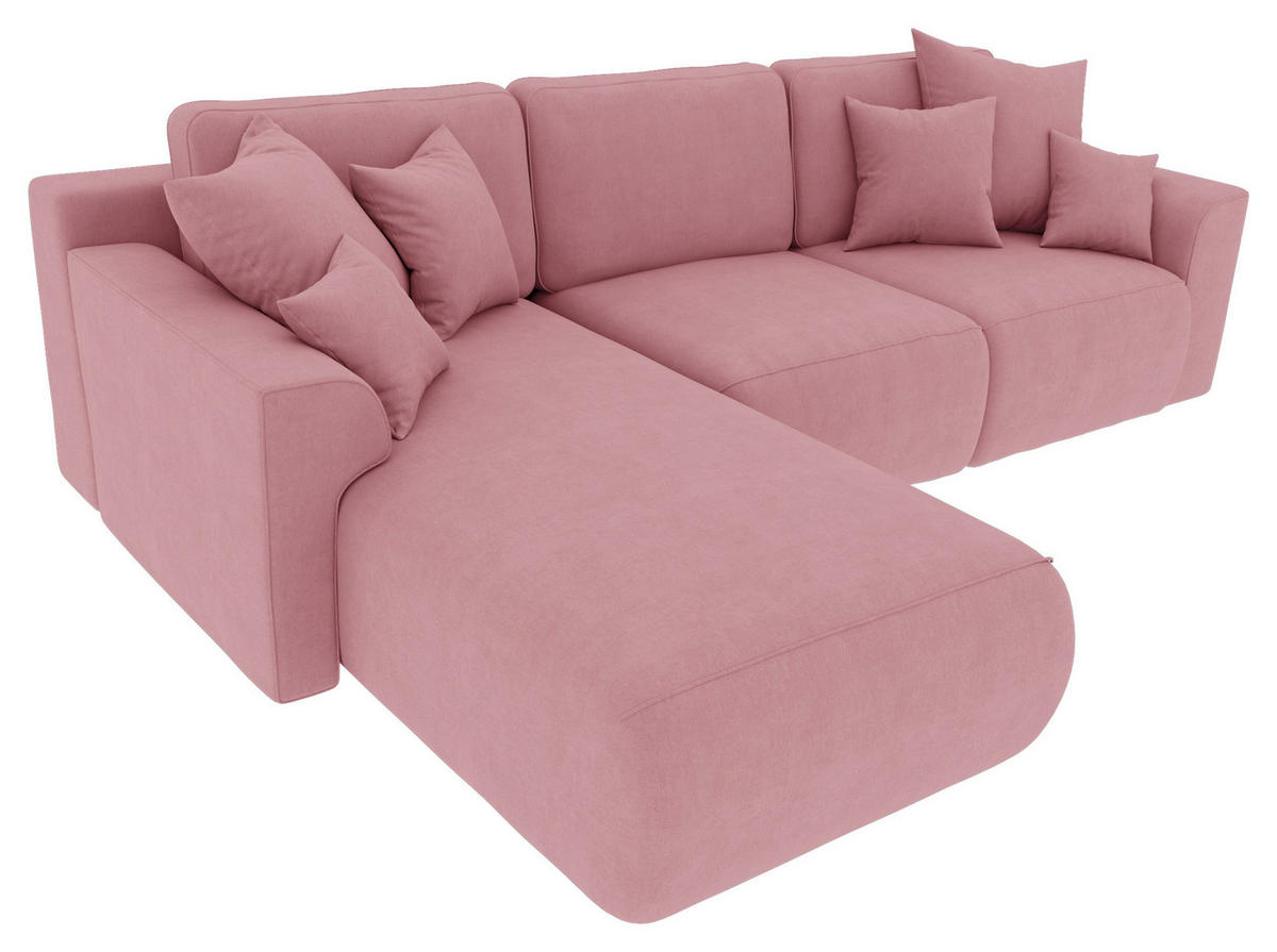 ECKSOFA in Velours Rosa  195/293 cm  - Chromfarben/Rosa, KONVENTIONELL, Kunststoff/Textil (195/293cm) - Carryhome