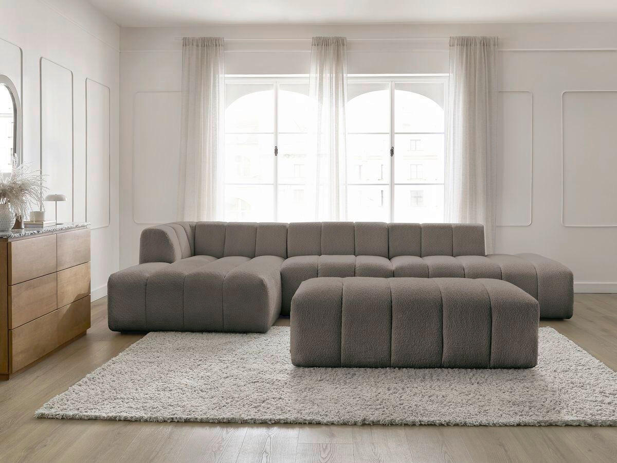 ECKSOFA Ottomane links  ANNECY Taupe Bouclé  - Taupe/Schwarz, MODERN, Kunststoff/Textil (170/262cm)