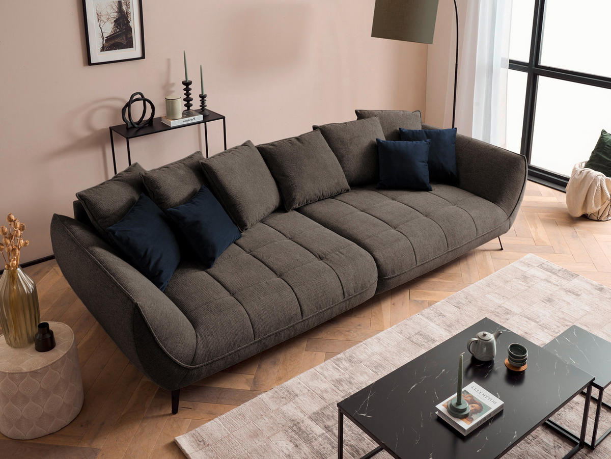 BIGSOFA in Flachgewebe Braun  - Schwarz/Dunkelblau, Design, Textil/Metall (311/95/130cm) - Livetastic