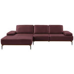 ECKSOFA 16580 Sprint in Echtleder Bordeaux  176/314 cm  - Bordeaux/Bronzefarben, Design, Leder/Holz (176/314cm) - Valnatura
