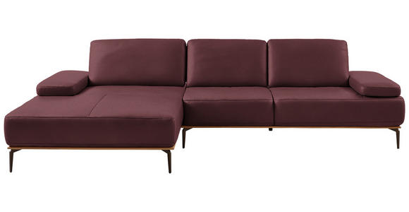 ECKSOFA 16580 Sprint in Echtleder Bordeaux  176/314 cm  - Bordeaux/Bronzefarben, Design, Leder/Holz (176/314cm) - Valnatura