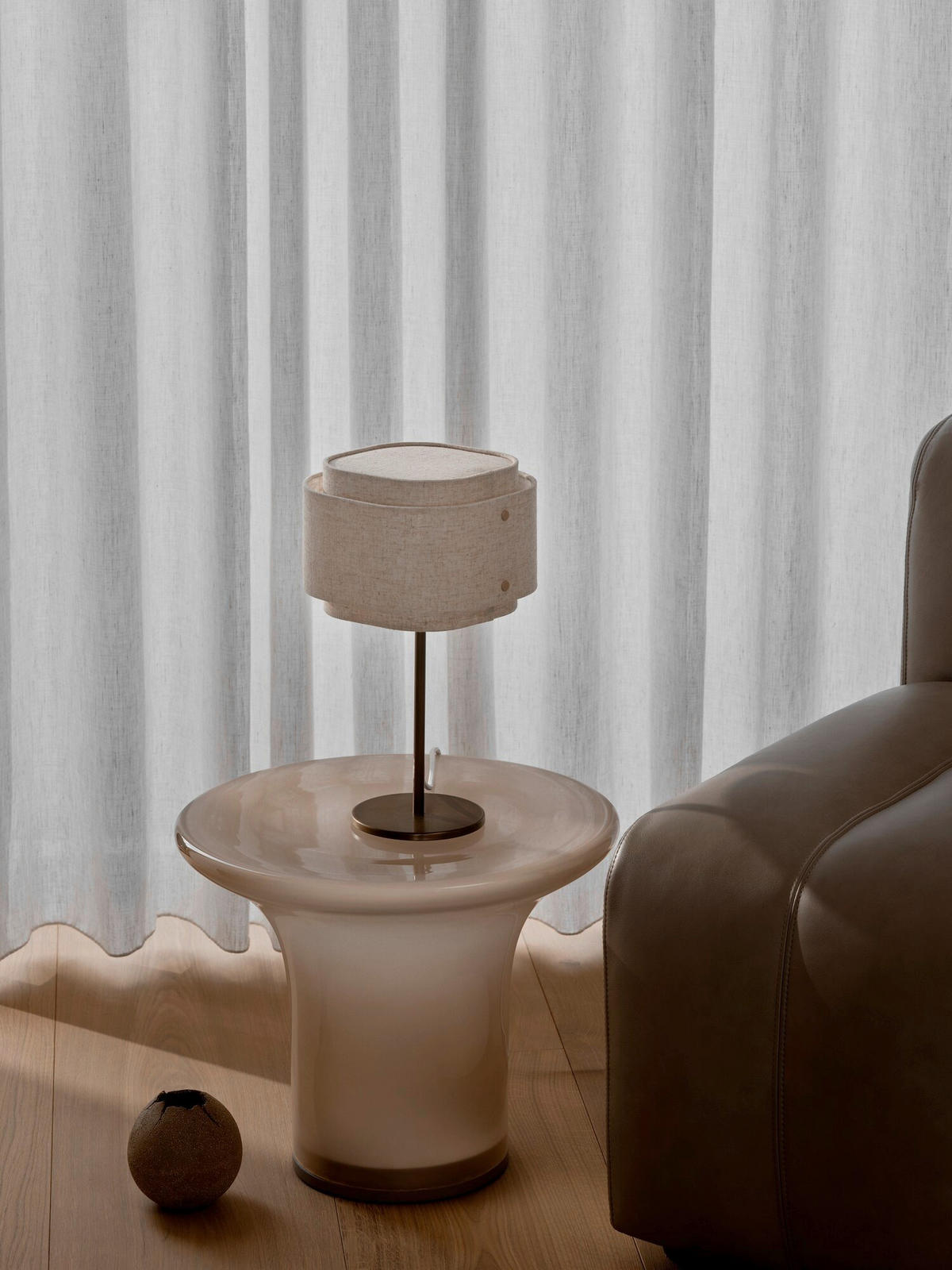 TISCHLEUCHTE 21/37 cm  - Beige/Braun, Design, Textil/Metall (21/37cm) - Nordlux