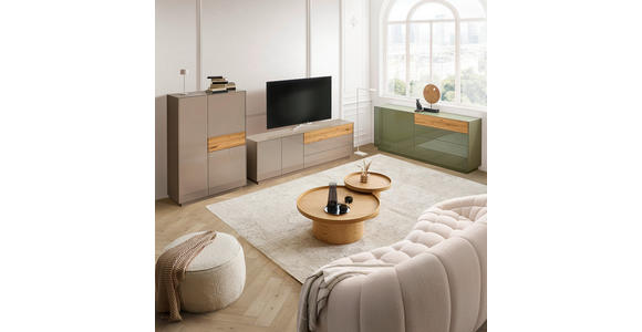LOWBOARD Taupe, Eichefarben  207/69/42 cm  - Taupe/Eichefarben, Design, Glas/Holz (207/69/42cm) - Novel