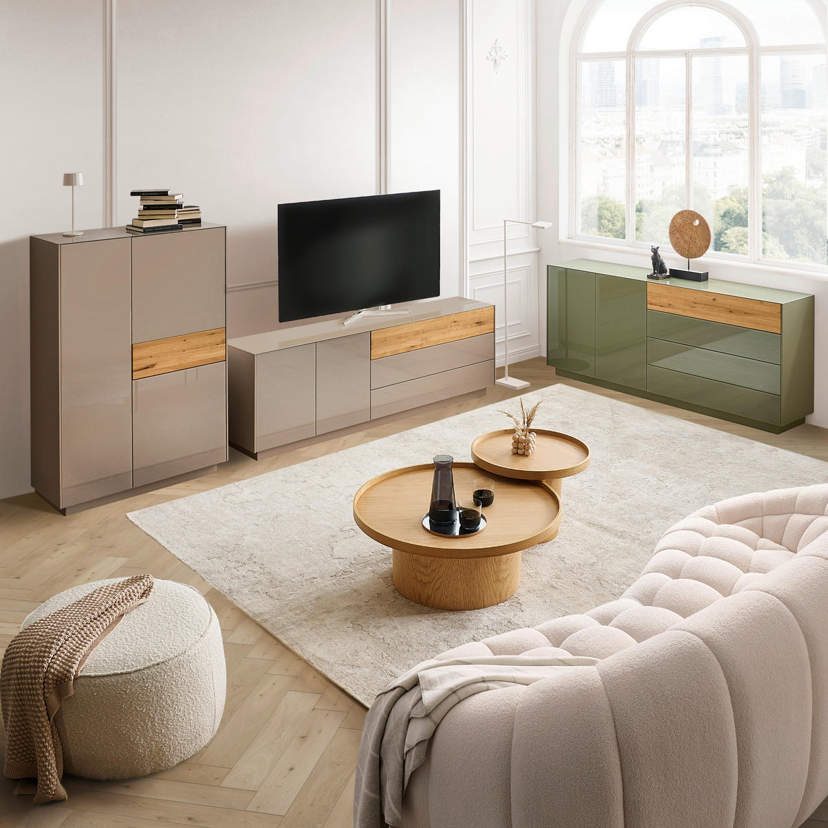 LOWBOARD Taupe, Eichefarben  207/69/42 cm  - Taupe/Eichefarben, Design, Glas/Holz (207/69/42cm) - Novel