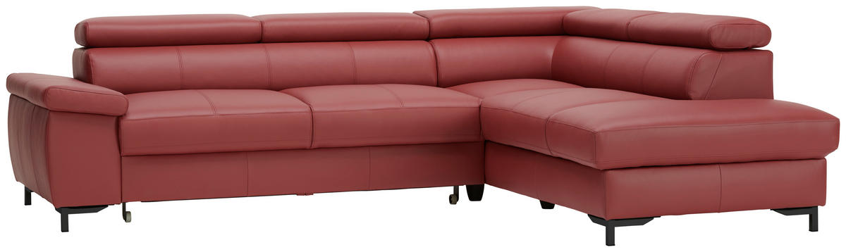 ECKSOFA in Echtleder Bordeaux  - Bordeaux/Schwarz, Design, Leder/Metall (268/213cm) - Stylife