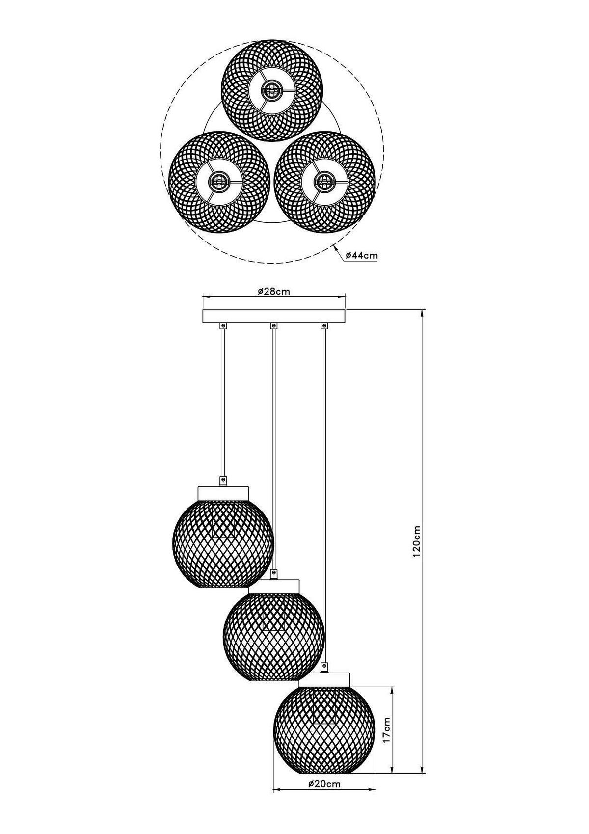 VISEČA SVETILKA        44/120 cm      E27 - črna/rjava, Basics, kovina/les (44/120cm) - Globo