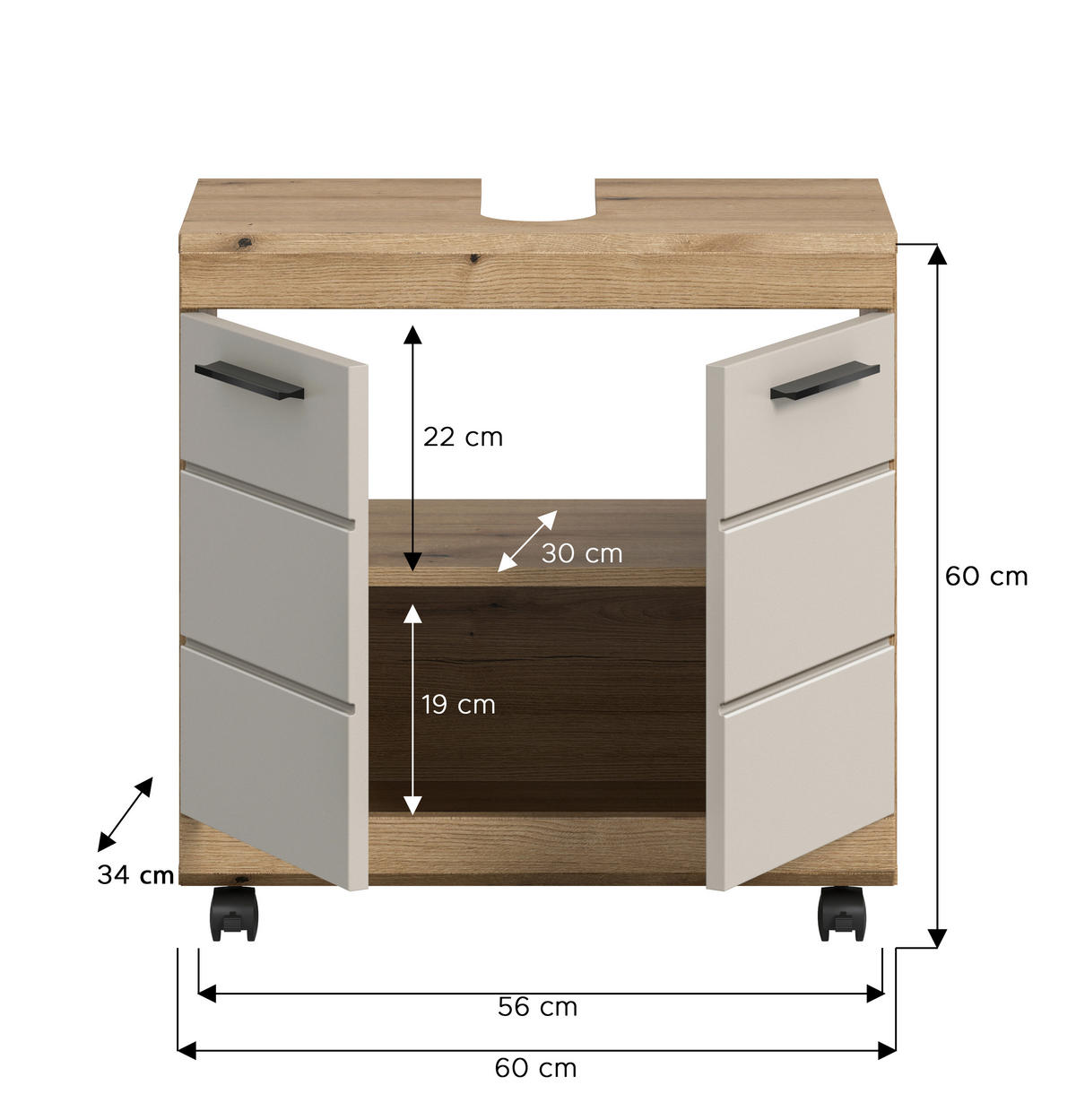 TVÄTTSTÄLLSUNDERSKÅP 60/60/34 cm  - svart/kashmir, Trend, trämaterial/plast (60/60/34cm) - MID.YOU