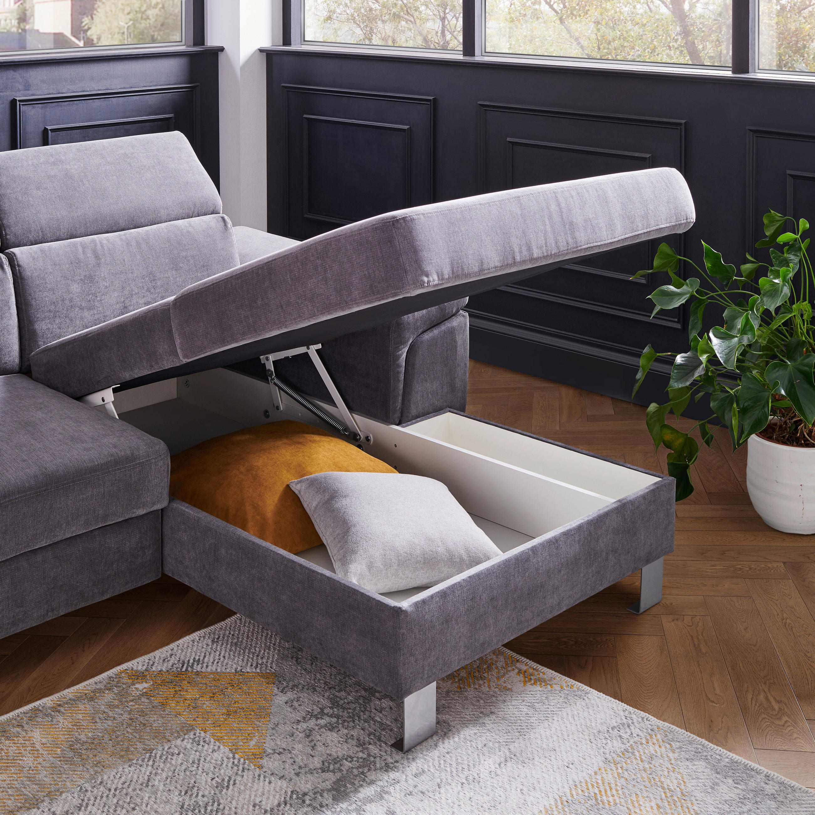 ECKSOFA in Webstoff Grau - Silberfarben/Grau, Design, Textil/Metall (167/250cm) - Xora