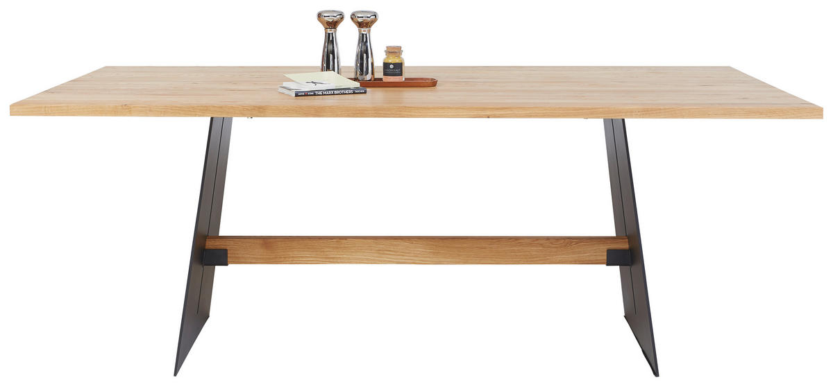 ESSTISCH in Holz 200/100/76 cm  - Eichefarben/Schwarz, Design, Holz/Metall (200/100/76cm) - Linea Natura