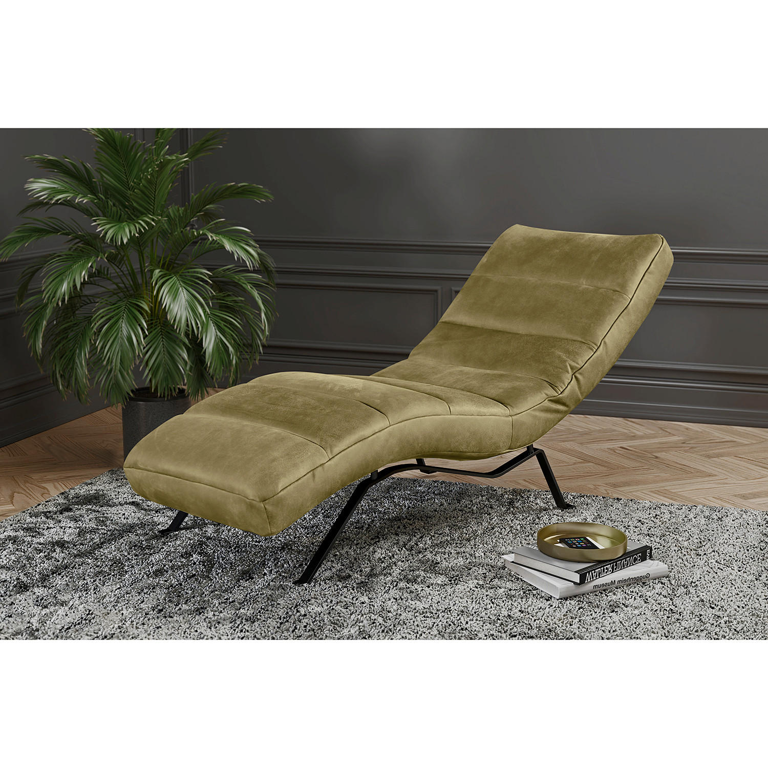 RELAXLIEGE Echtleder Olivgrün  - Schwarz/Olivgrün, Design, Leder/Metall (65/65-95/171cm) - Livetastic