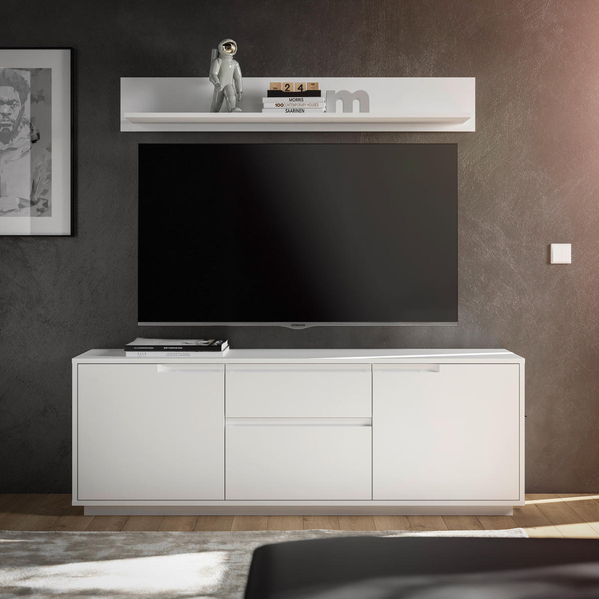 KOMODA POD TELEVIZI, bílá, 169/180/38 cm - bílá, Moderní, kompozitní dřevo (169/180/38cm) - Carryhome