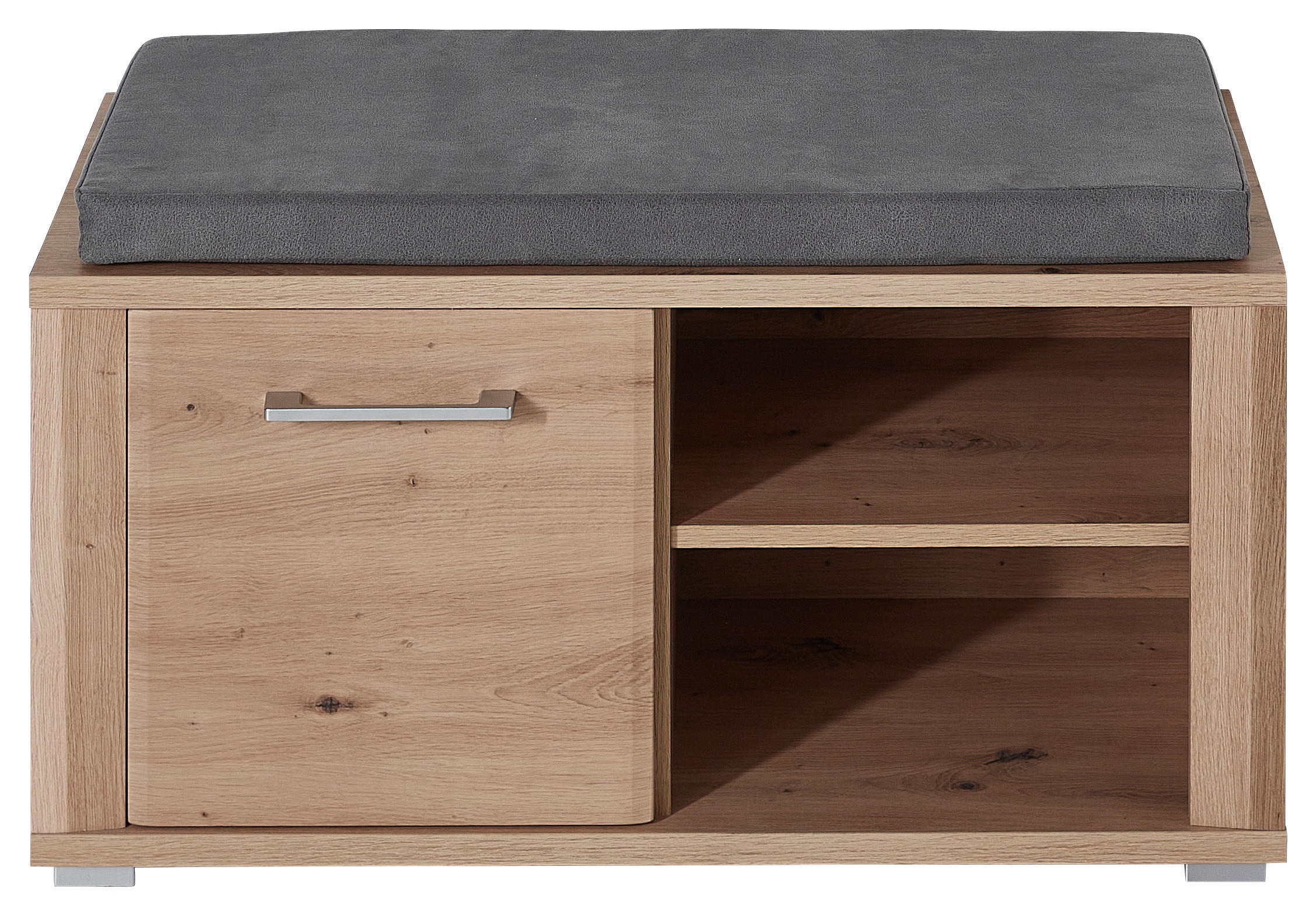 GARDEROBENBANK Grau, Eichefarben - Chromfarben/Eichefarben, KONVENTIONELL, Kunststoff/Textil (85/47/38cm) - MID.YOU