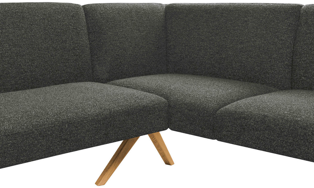 ECKBANK 218/172 cm Webstoff Dunkelgrau Eiche vollmassiv   - Eichefarben/Dunkelgrau, KONVENTIONELL, Holz/Textil (218/172cm) - Linea Natura