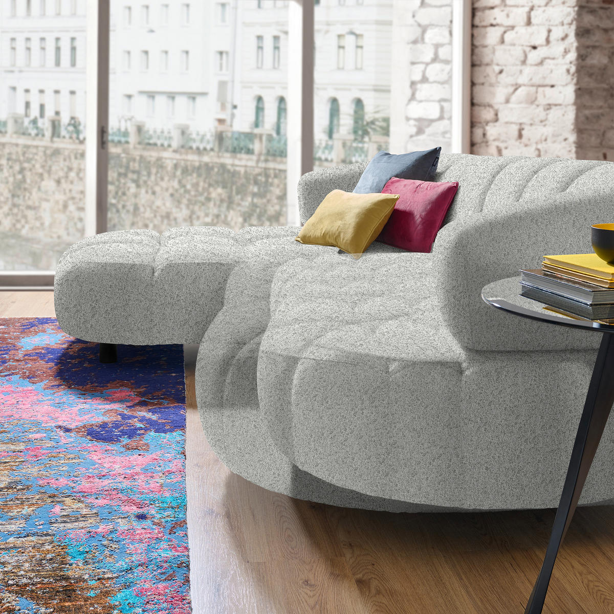 ECKSOFA Hellgrau Webstoff  - Hellgrau/Schwarz, Design, Holz/Textil (183/284cm) - Welnova