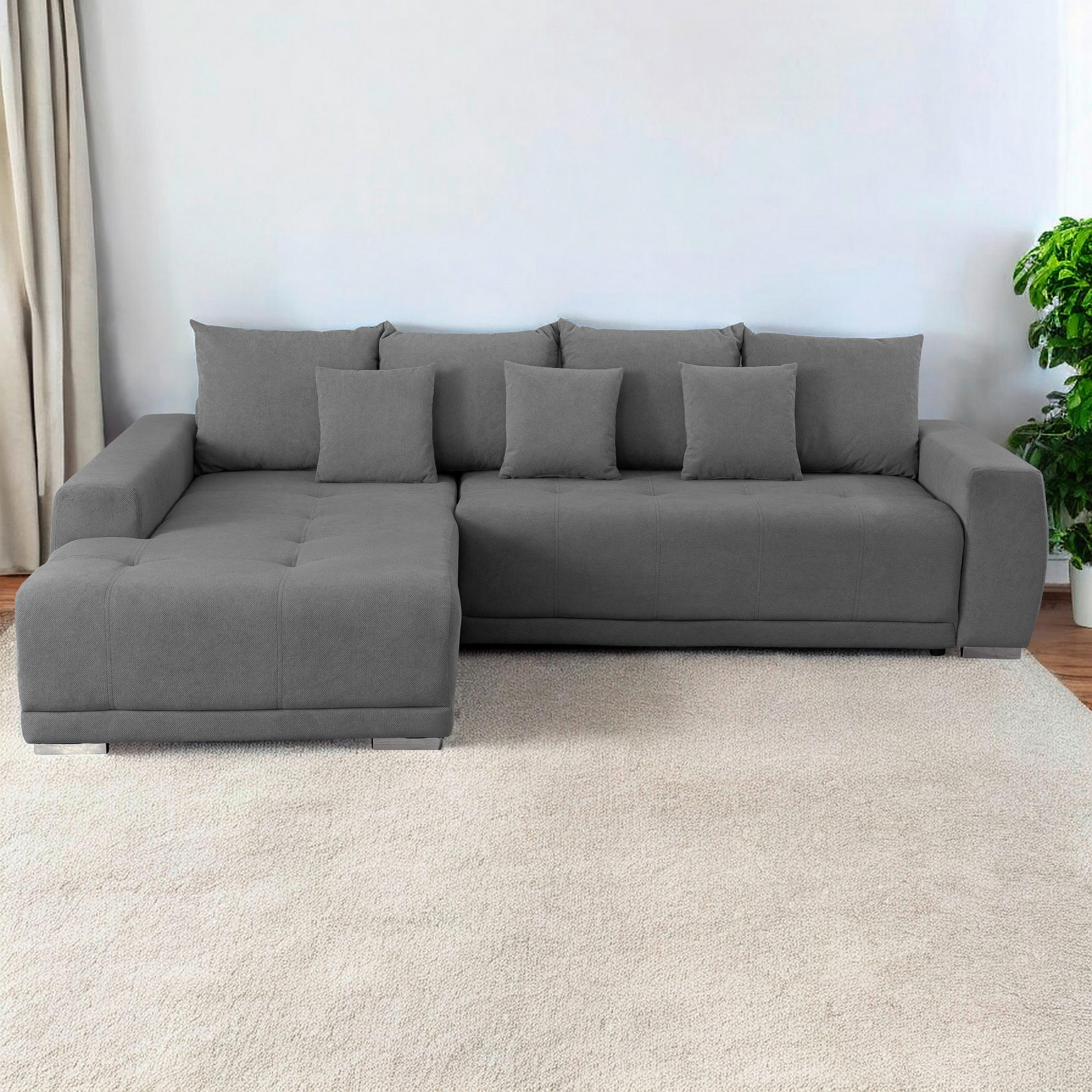 ECKSOFA in Flachgewebe Dunkelgrau  204/280 cm  - Dunkelgrau/Silberfarben, Design, Kunststoff/Textil (204/280cm) - MID.YOU