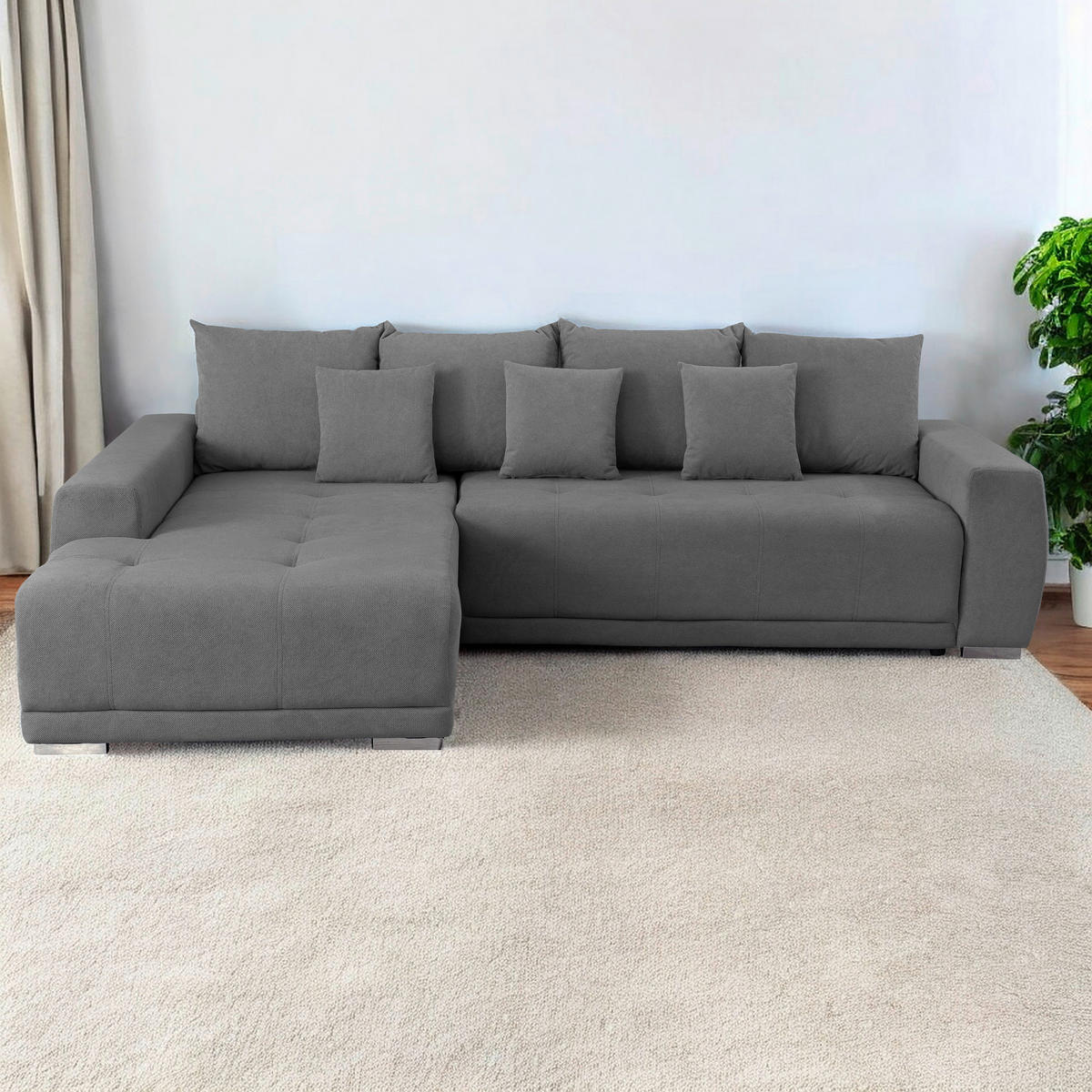 ECKSOFA in Flachgewebe Dunkelgrau  204/280 cm  - Dunkelgrau/Silberfarben, Design, Kunststoff/Textil (204/280cm) - MID.YOU